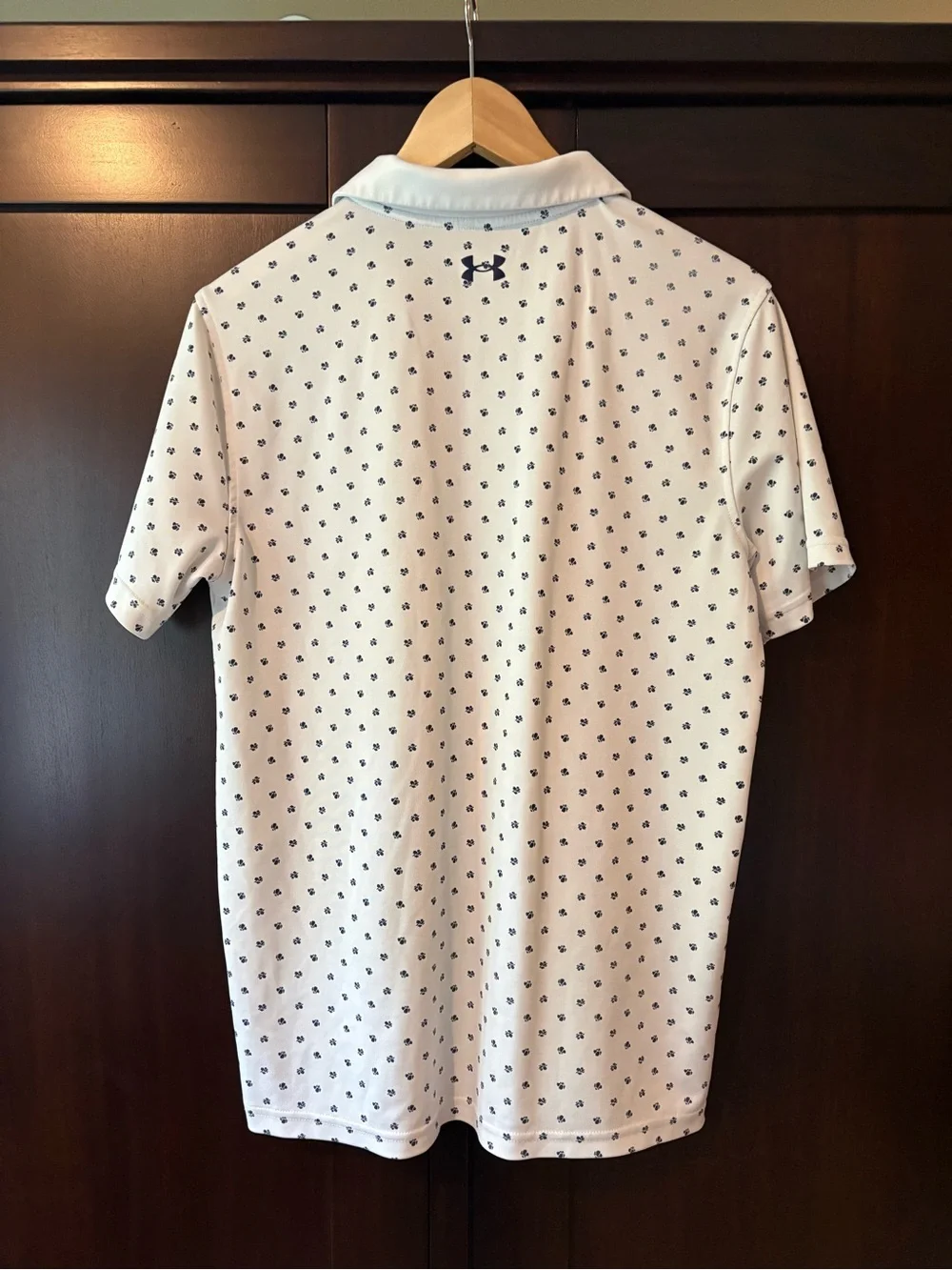 Boy’s Under Armour White Polo with Navy Micro Dot Print
